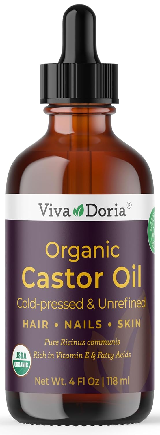 Organic Castor Oil, 4 Fl Oz | Virgin, Cold Pressed, Hexane-Free, Vegan | Nourishing Hair & Skin Care | Eyelash & Brow Serum |