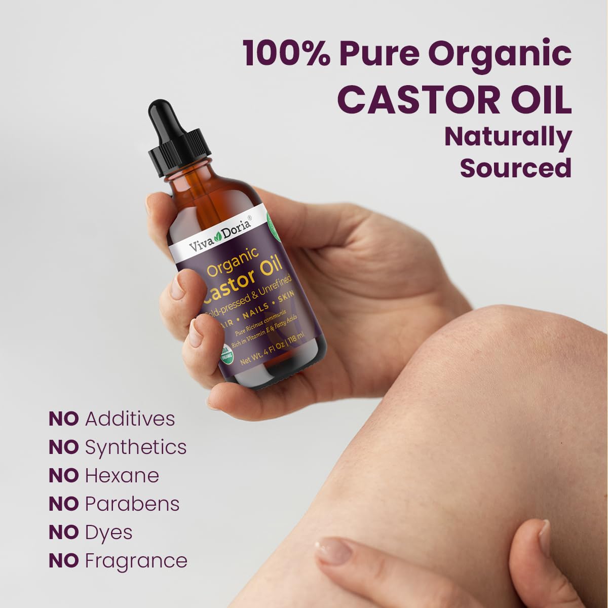 Organic Castor Oil, 4 Fl Oz | Virgin, Cold Pressed, Hexane-Free, Vegan | Nourishing Hair & Skin Care | Eyelash & Brow Serum |