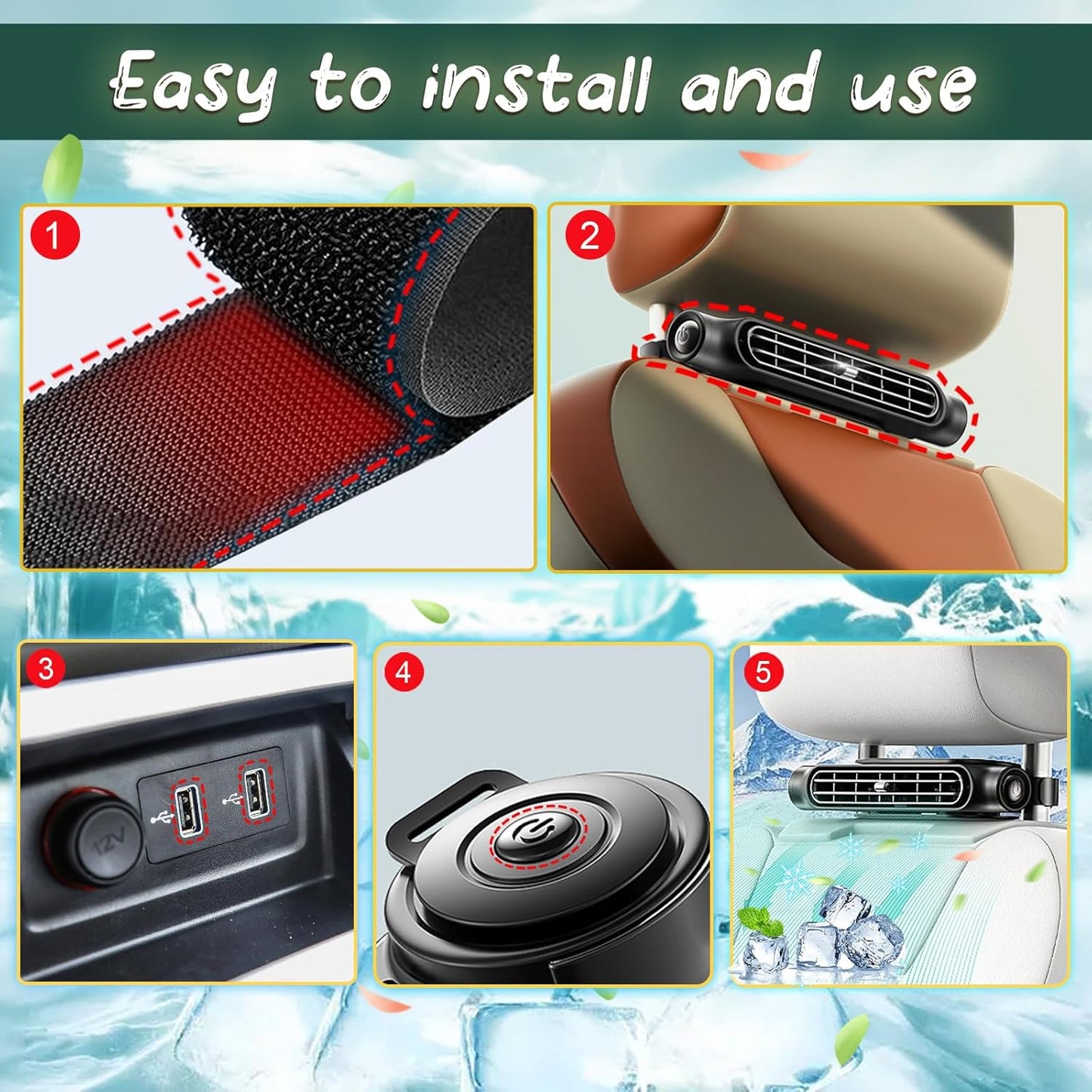 Newest Car Seat Fan with Dual Turbo Strong Wind Design, 3-Speed Adjustable USB Car Backrest Fan, Suitable for All Cars