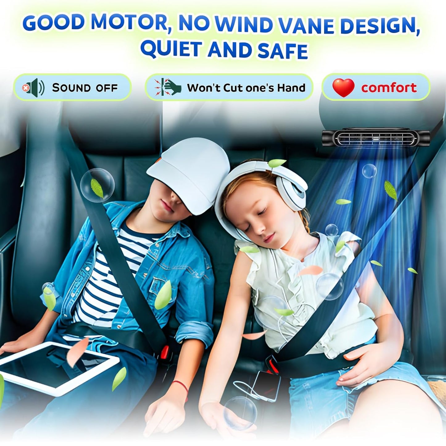 Newest Car Seat Fan with Dual Turbo Strong Wind Design, 3-Speed Adjustable USB Car Backrest Fan, Suitable for All Cars