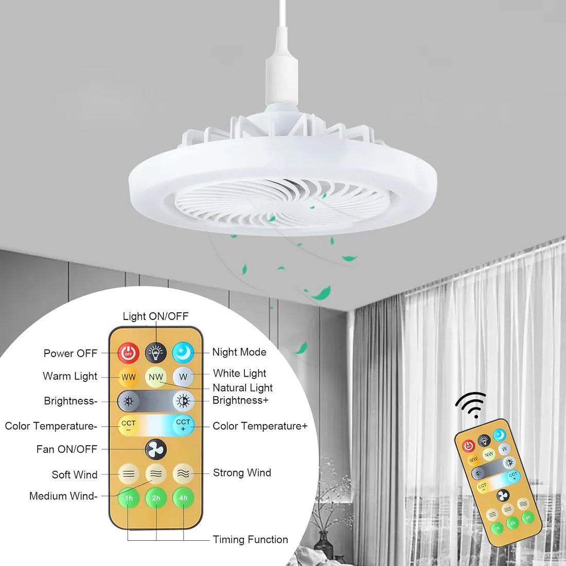 Ceiling Light & Fan with Remote, Adjustable Colors, Brightness & Wind speed for Living Room, Bedroom, Office