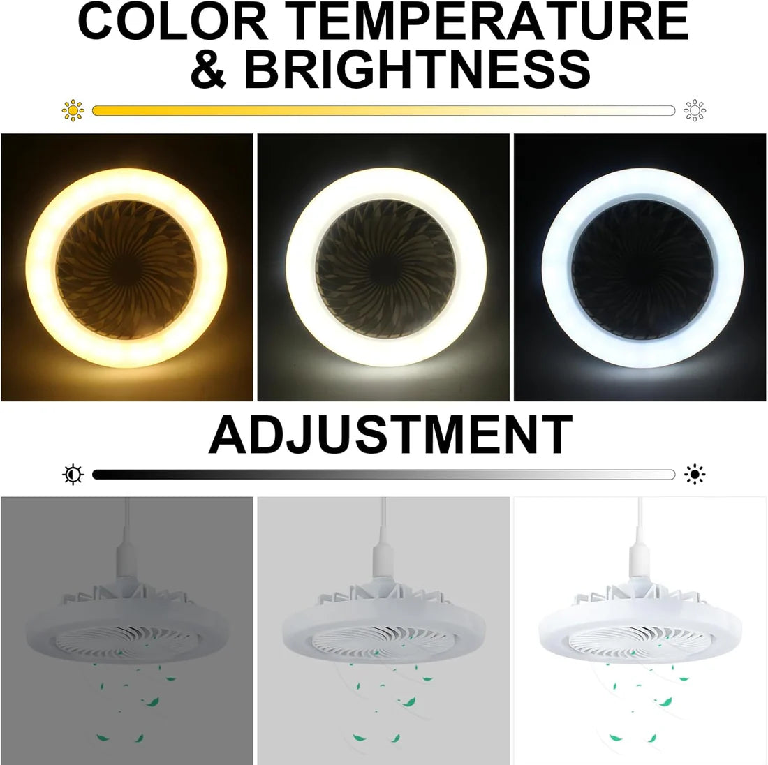 Ceiling Light & Fan with Remote, Adjustable Colors, Brightness & Wind speed for Living Room, Bedroom, Office
