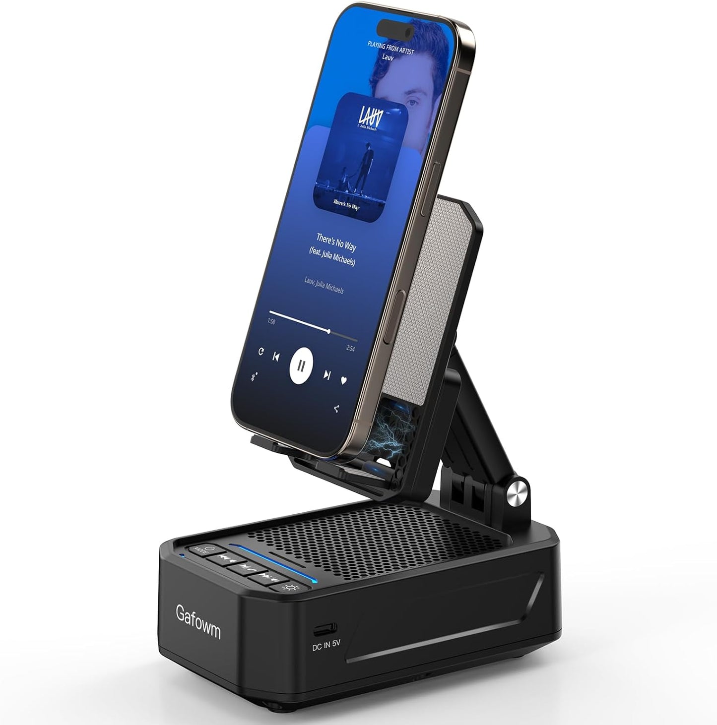 Cell Phone Stand with Instant Wireless Induction Bluetooth Speaker, No Bluetooth Pairing Needed