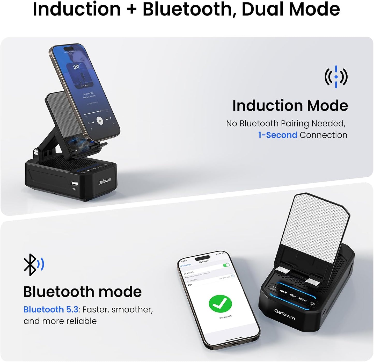 Cell Phone Stand with Instant Wireless Induction Bluetooth Speaker, No Bluetooth Pairing Needed