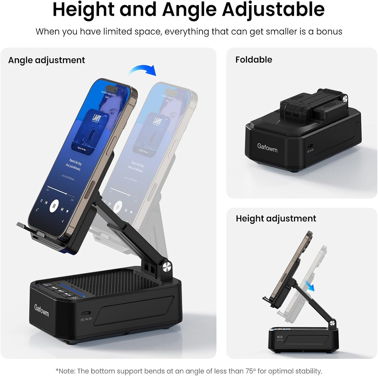 Cell Phone Stand with Instant Wireless Induction Bluetooth Speaker, No Bluetooth Pairing Needed