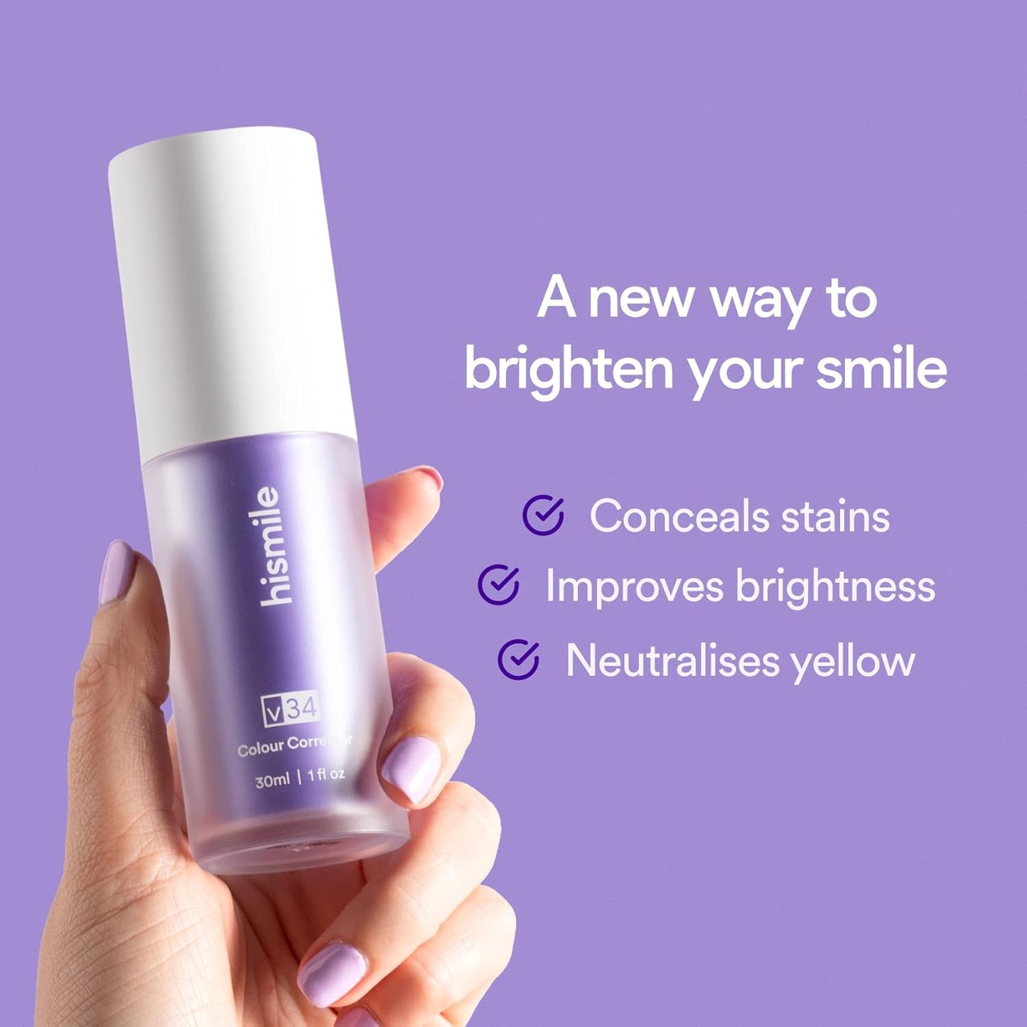 HI SMILE V 34 Toothpaste for Teeth Whitening, Color Correcting Purple Toothpaste Whitening, Removal Stain for Adult Yellow Teeth, Instant Brighten Tooth