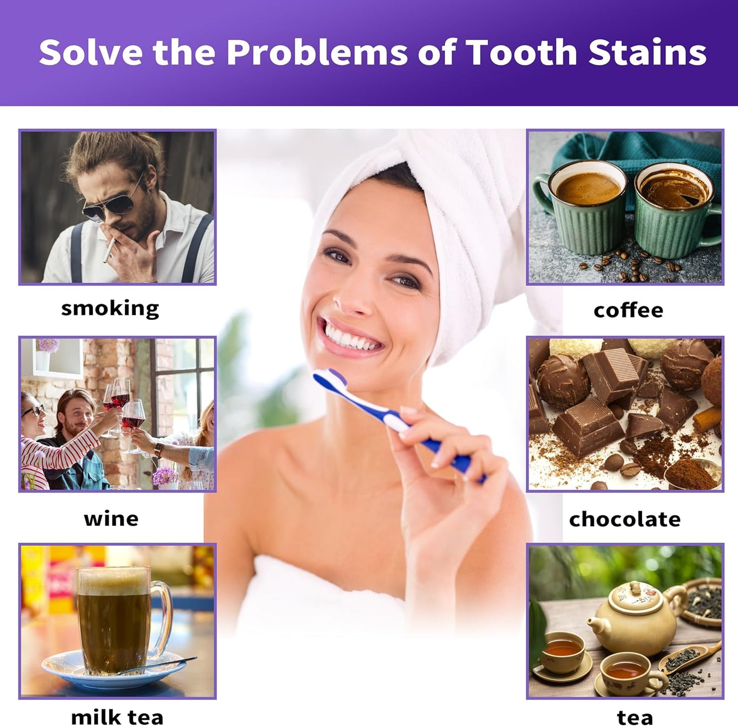 HI SMILE V 34 Toothpaste for Teeth Whitening, Color Correcting Purple Toothpaste Whitening, Removal Stain for Adult Yellow Teeth, Instant Brighten Tooth