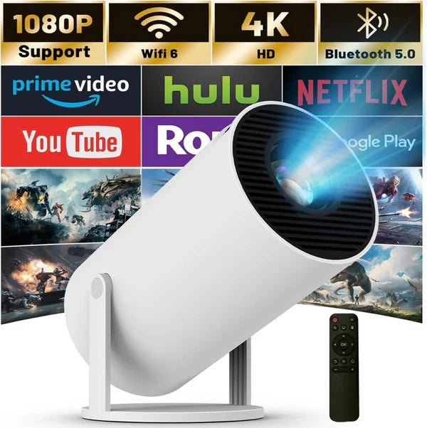 Smart 4K Portable Projector with Android, WiFi, Bluetooth, Remote control & Built-In Speakers