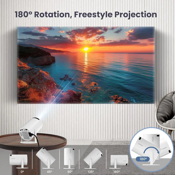 Smart 4K Portable Projector with Android, WiFi, Bluetooth, Remote control & Built-In Speakers