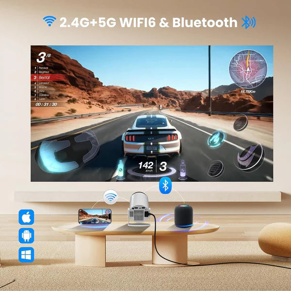 Smart 4K Portable Projector with Android, WiFi, Bluetooth, Remote control & Built-In Speakers