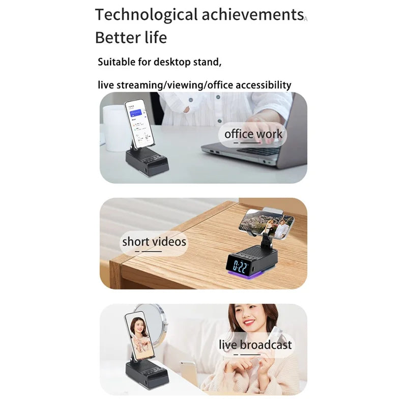 Phone Stand With Wireless Speaker and Alarm Clock